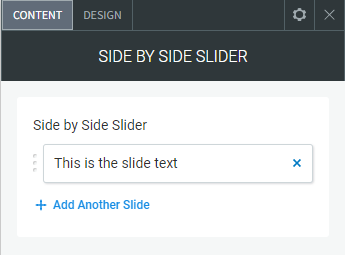 The CONTENT tab options of the Side by Side Slider widget.