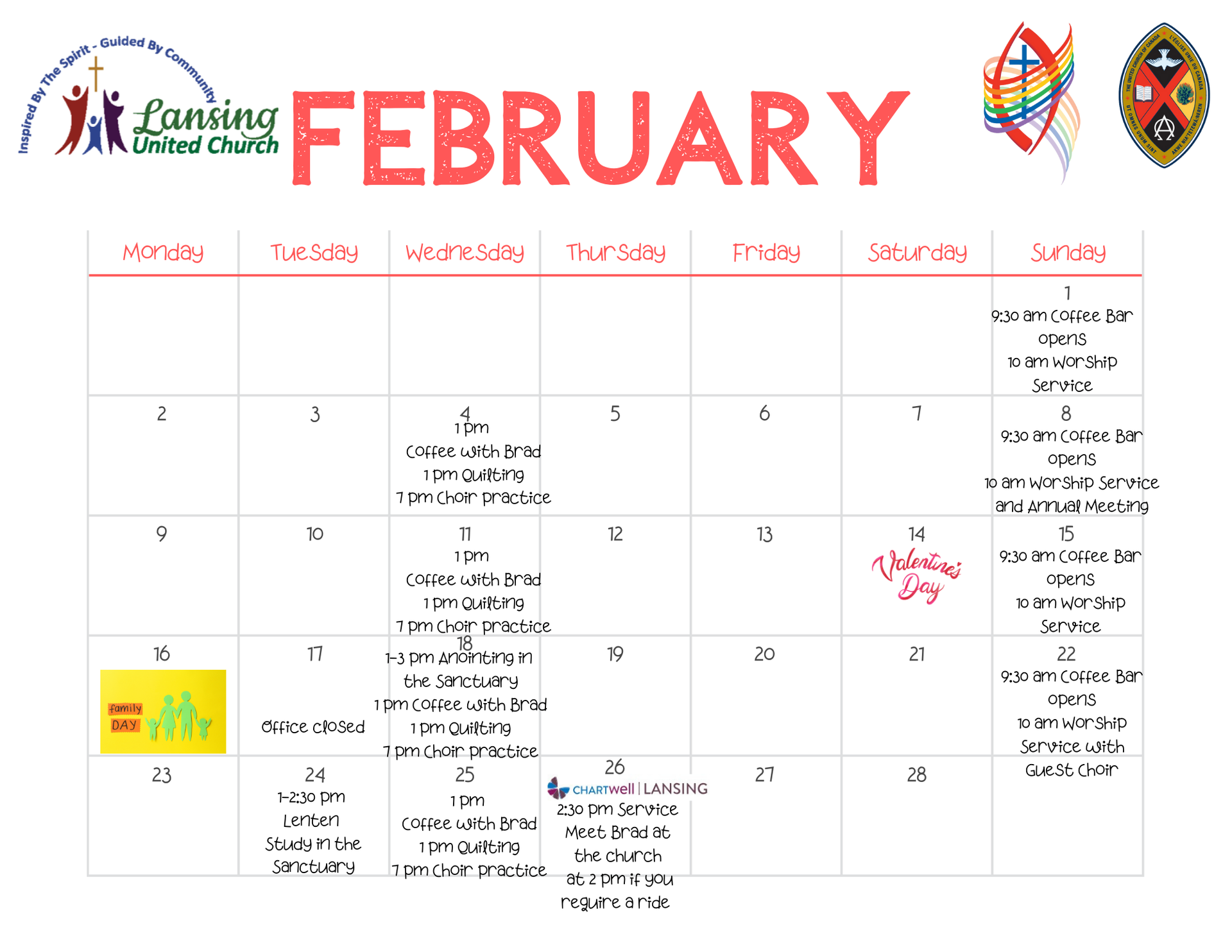 Calendar of February events