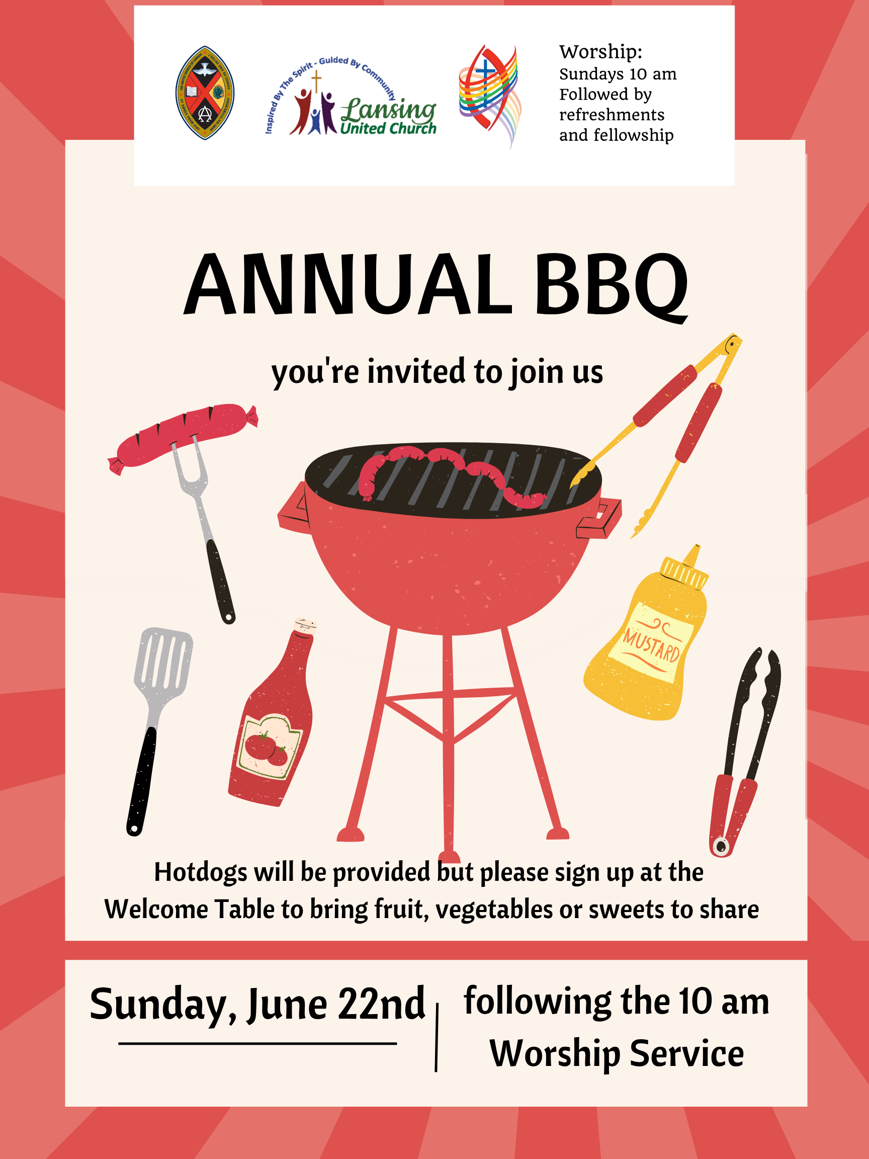 BBQ Sunday, June 22 after 10 am Worship service