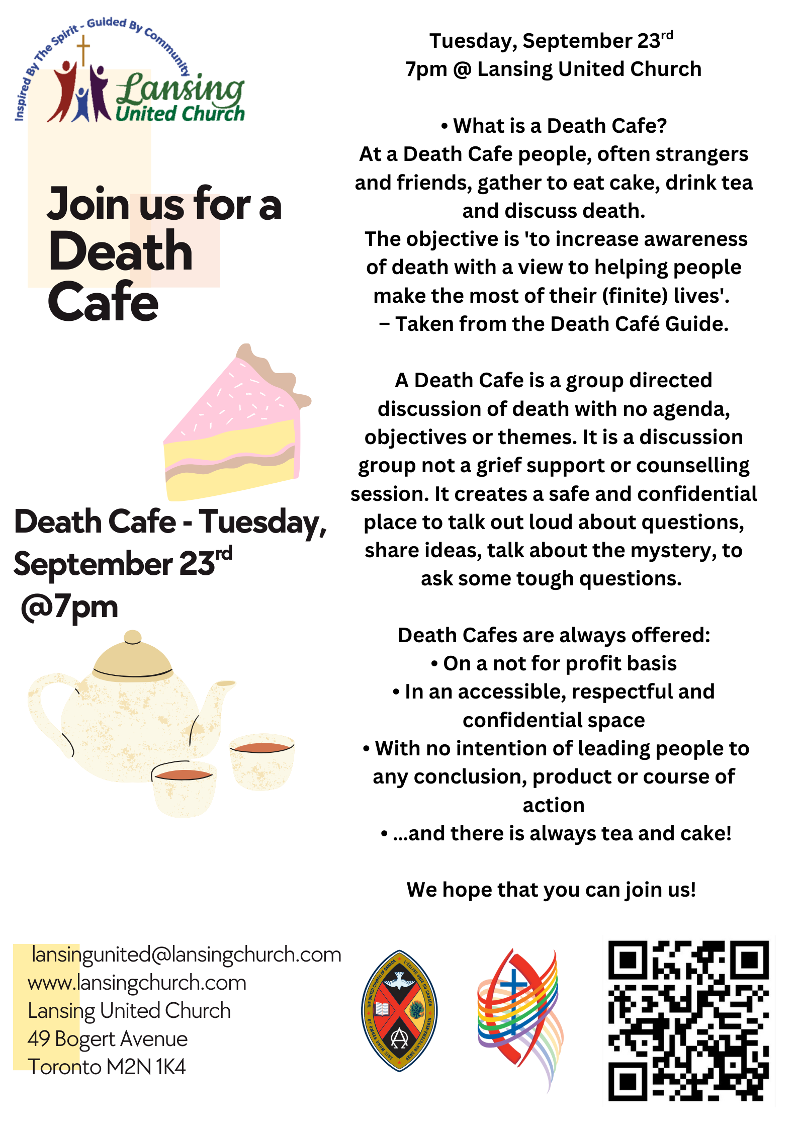 Death Cafe - Tuesday, September 23rd at 7 pm. All are welcome. 