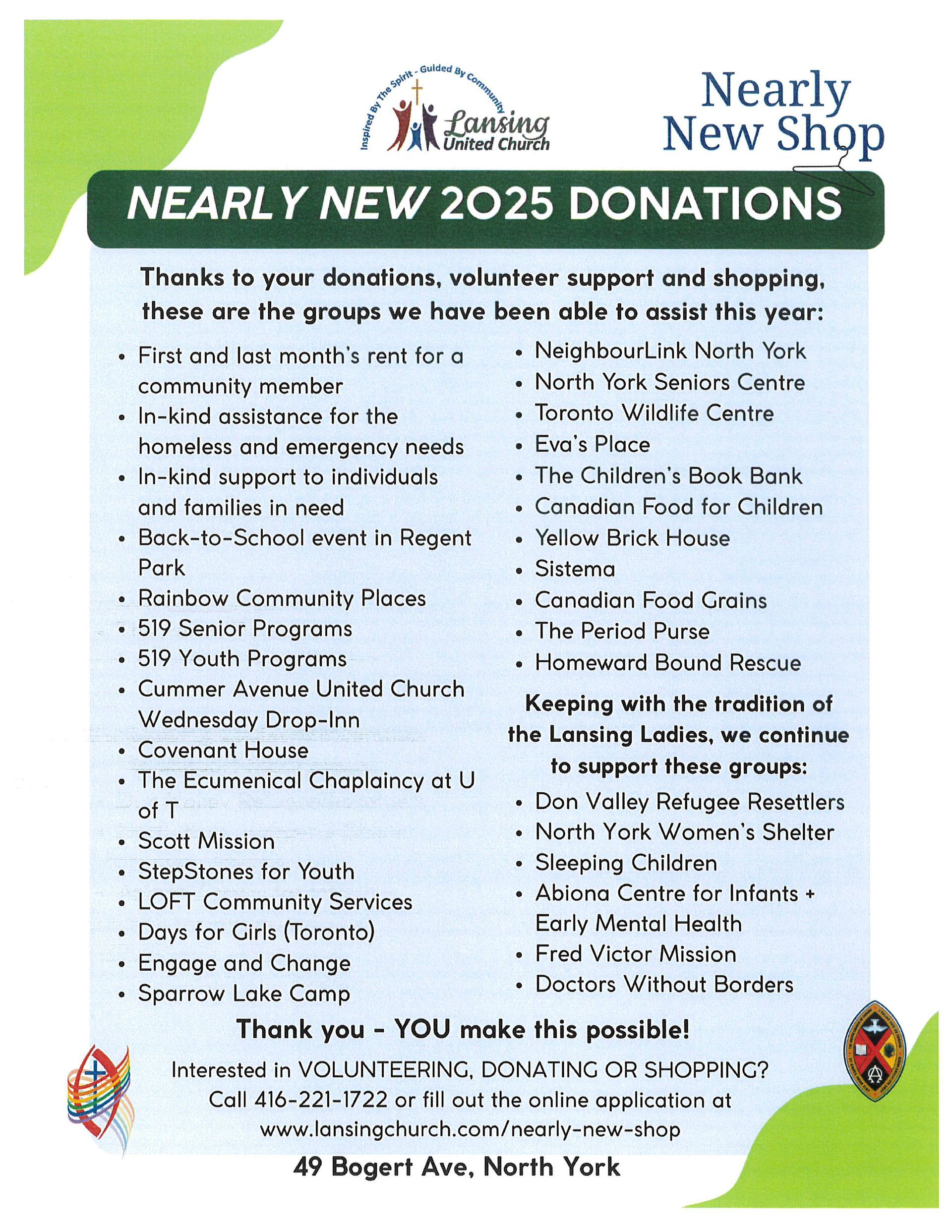 2025 list of donations made in the local community 