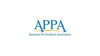The logo for the american pet products association is blue and yellow.