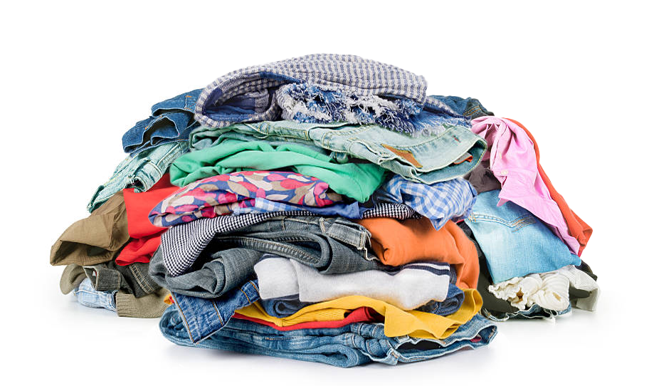 A pile of clothes is stacked on top of each other on a white background.