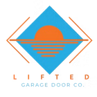 A blue and orange logo for lifted garage door co.
