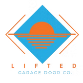 Lifted Garage Door Co A blue and orange logo for lifted garage door co.