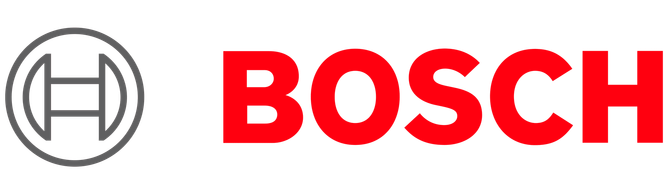 Bosch logo with gray circular emblem and bold red wordmark on white background