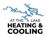 At The Lake Heating & Cooling logo with blue lake graphic above black text
