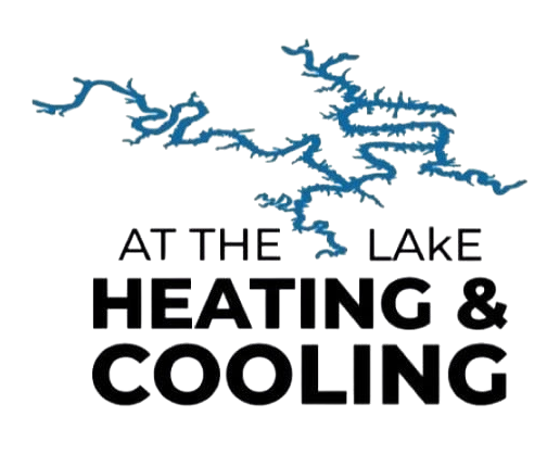 At The Lake Heating & Cooling logo with blue lake graphic above black text