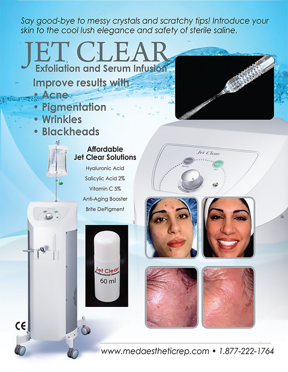 an advertisement for jet clear exfoliation and serum infusion