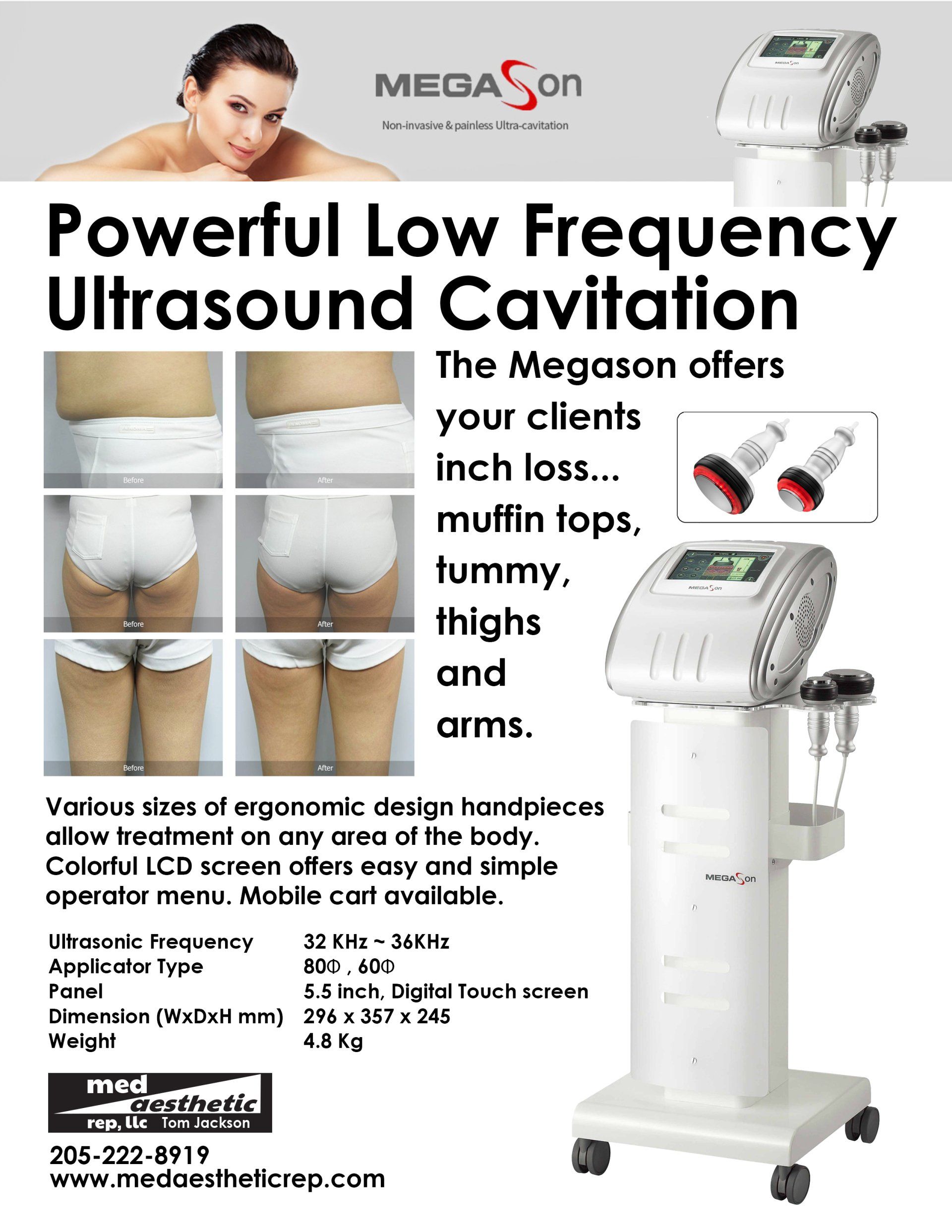 an advertisement for a powerful low frequency ultrasound cavitation machine