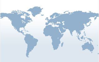 a blue map of the world on a white background .