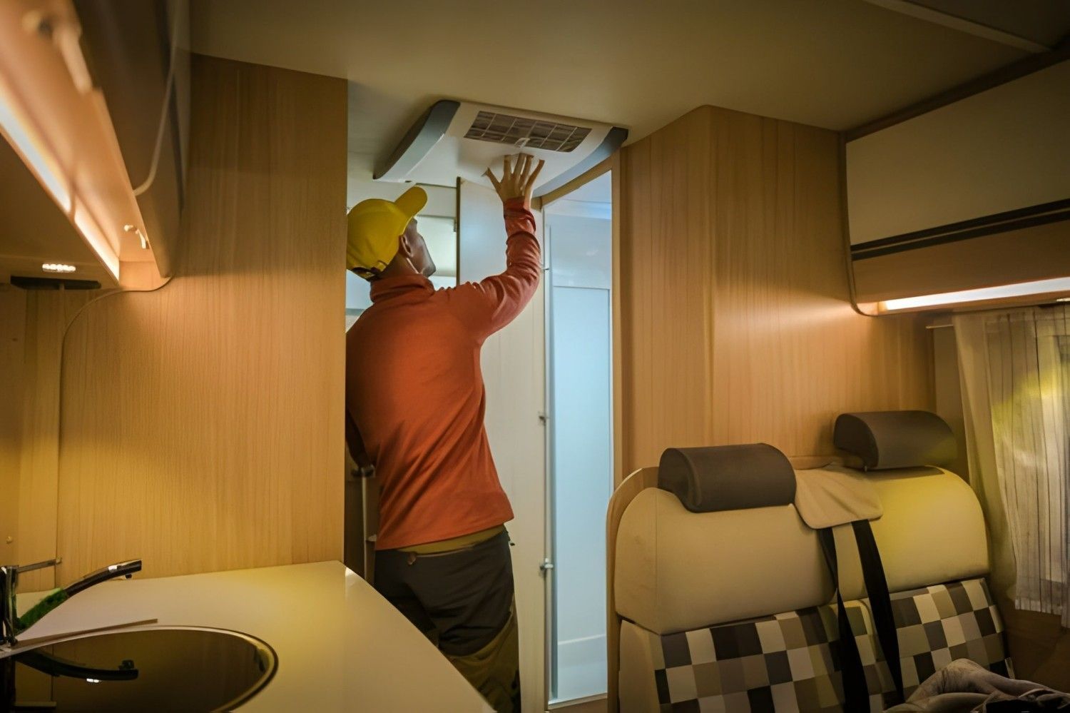 A Person in Rv Adjusts Overhead Vent — Allchin Airconditioning & Refrigeration Electrical in Caloundra, QLD