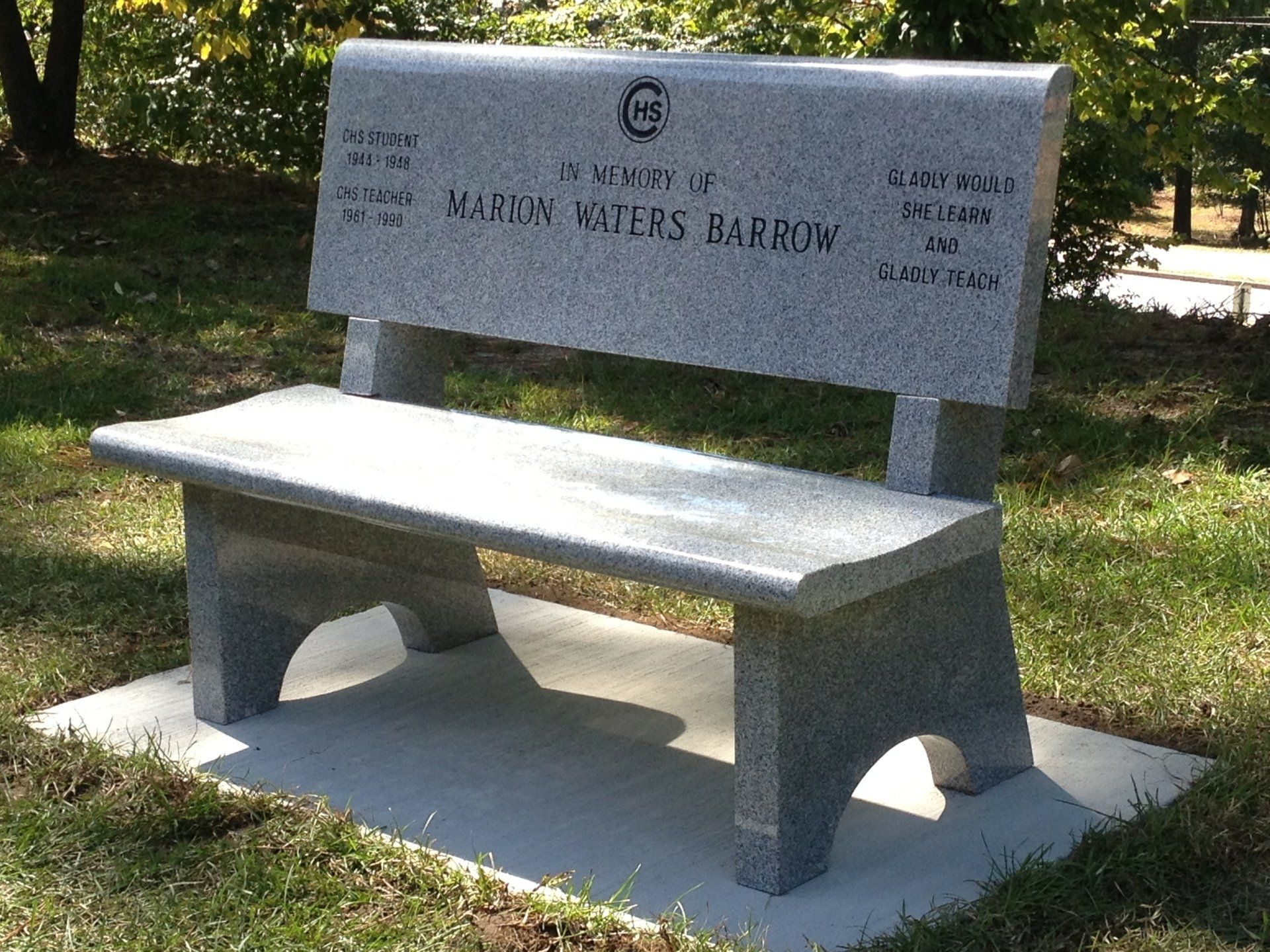 Marion Barrow's Bench Memorial  — Columbus, GA — Columbus Monument Company