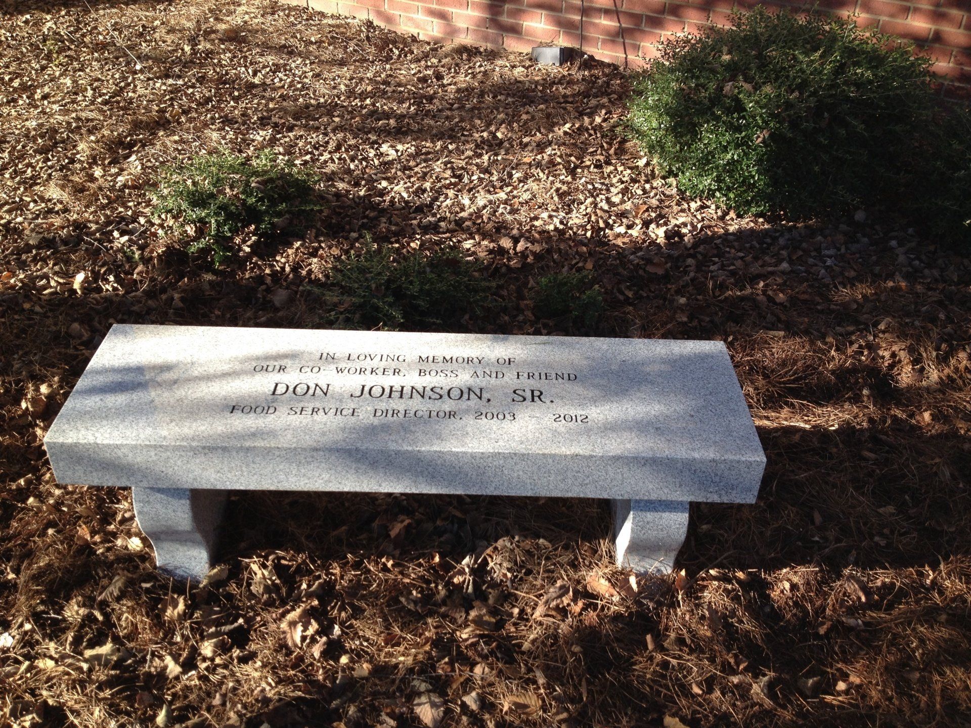 Don Johnson's Bench Memorial  — Columbus, GA — Columbus Monument Company