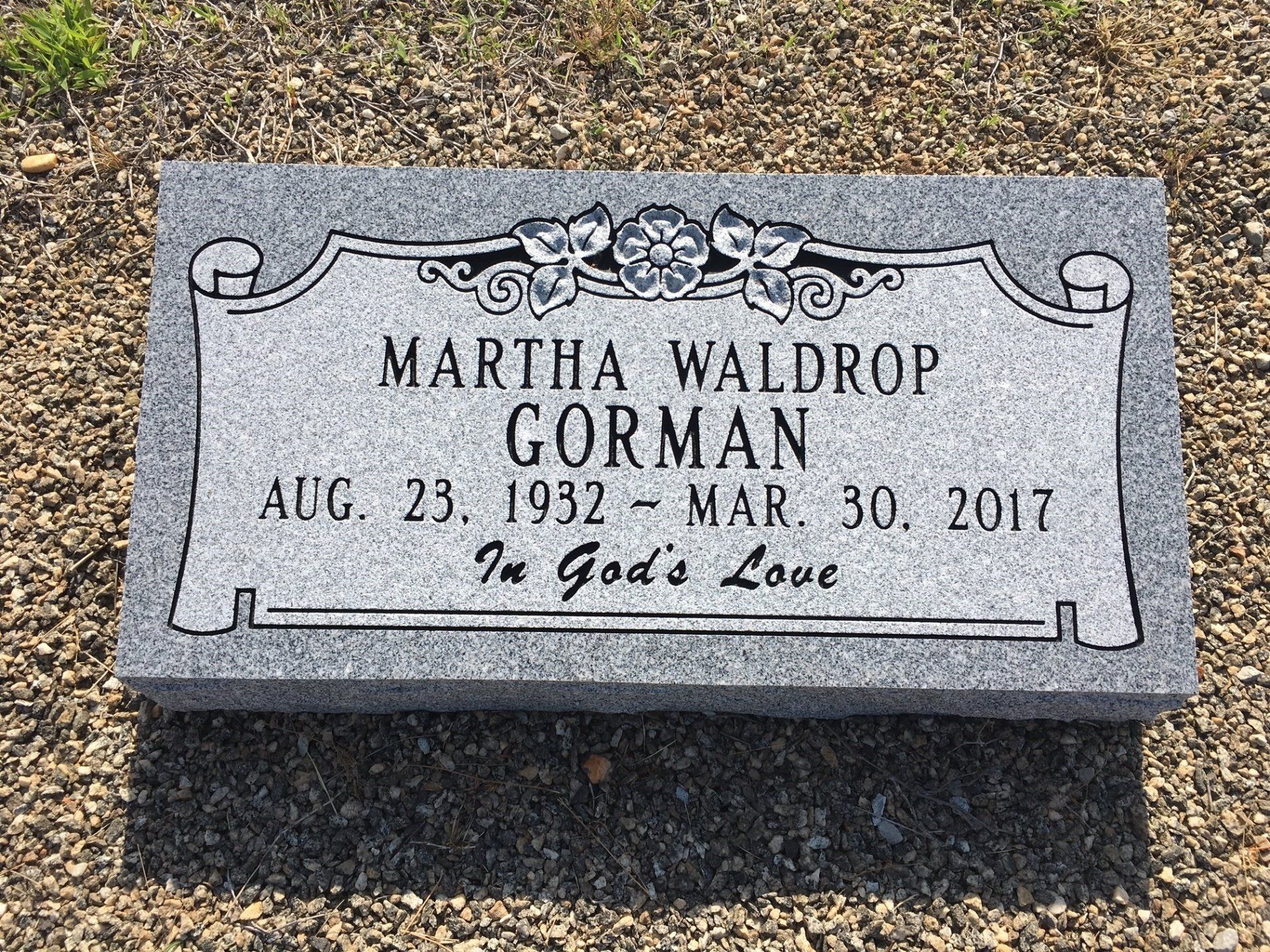 Martha Waldrop Gorman's Grave — Columbus, GA — Columbus Monument Company