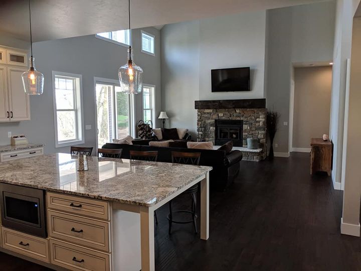 Kitchen counter and living room