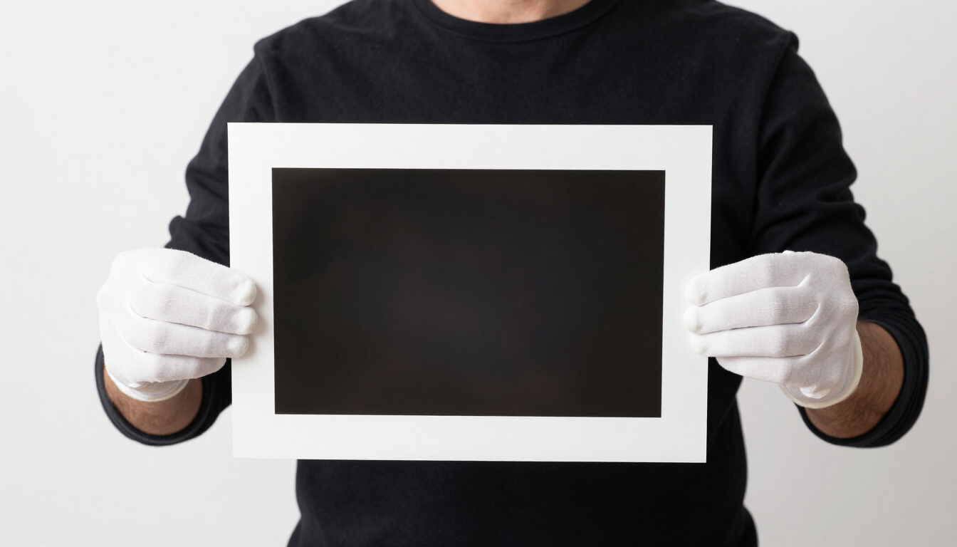 Fotograf manipulând printuri cu grijă