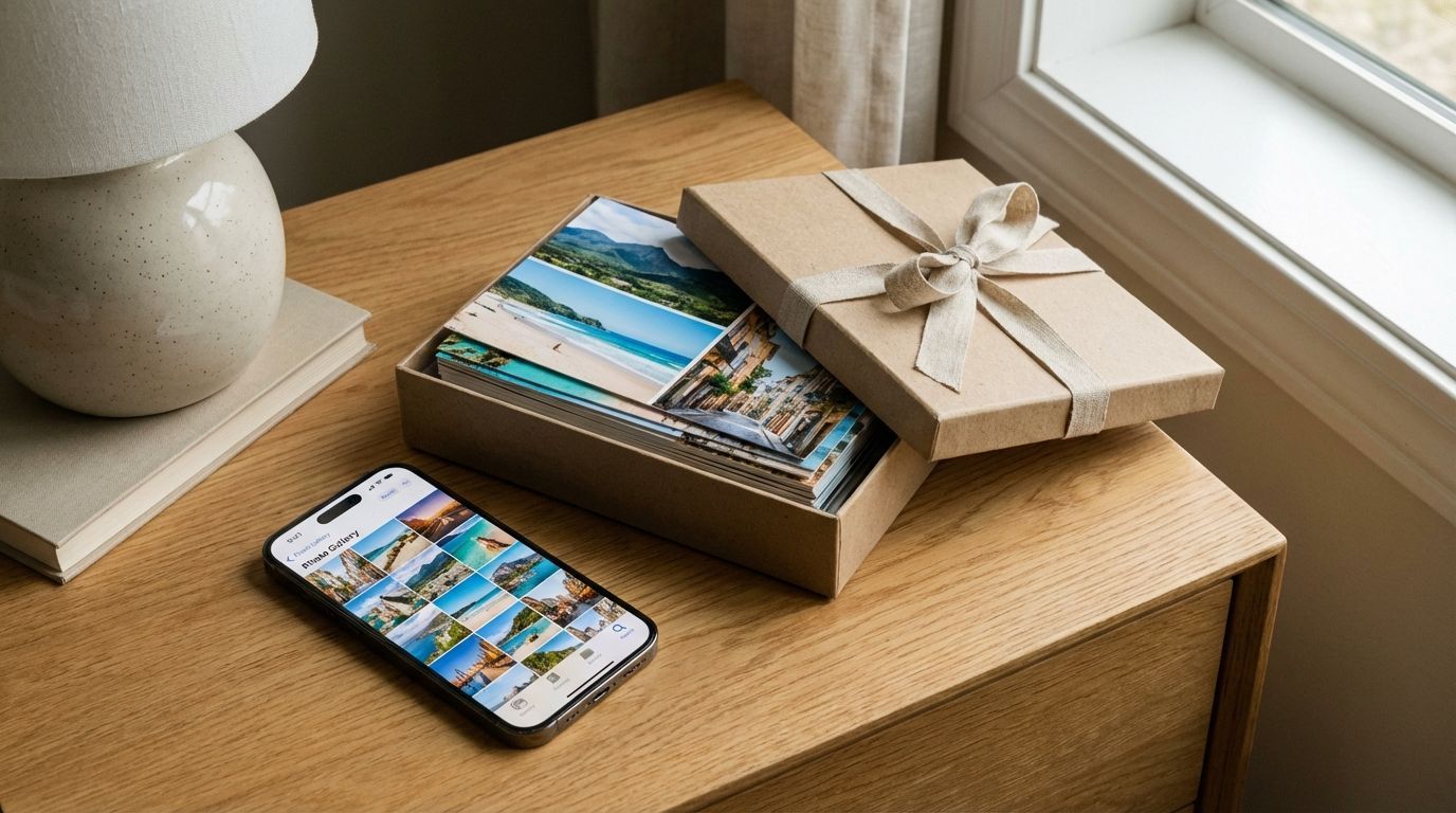 Fotografie printată cu amintiri de familie, expusă într-un album, simbol al momentelor prețioase.