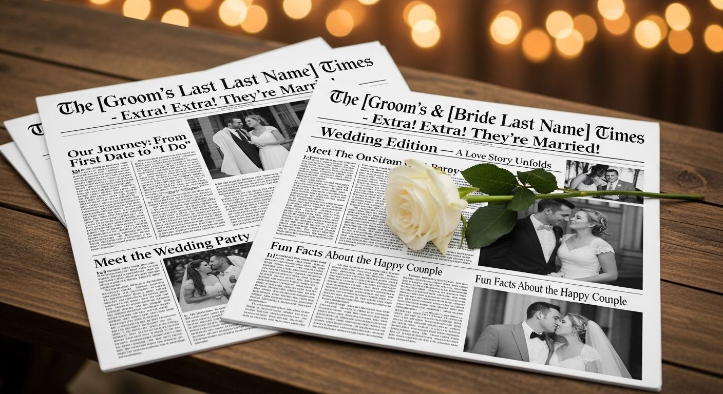 Ziare de nuntă personalizate Stancu Print: invitații retro cu povestea voastră, fotografii și detali