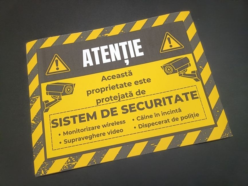 rește nivelul de securitate și profesionalism cu autocolantul „Zonă Supravegheată Video”, imprimat la calitate superioară pe vinyl repoziționabil A3 (29.7 cm x 42 cm) – ideal pentru spații comerciale, clădiri de birouri sau locuințe. Produsul este realizat de Stancu Print, lider în servicii de imprimare și plotare în Sector 4, Berceni, București, cu livrare rapidă și opțiuni de comandă online. Materialul rezistent și designul clar asigură vizibilitate maximă, respectând normele de avertizare video supravegheată.
