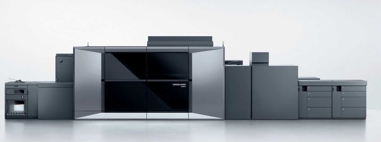 Jetfire 50, o presă digitală cu jet de cerneală produsă de HEIDELBERG, concepută pentru tipărire comercială.