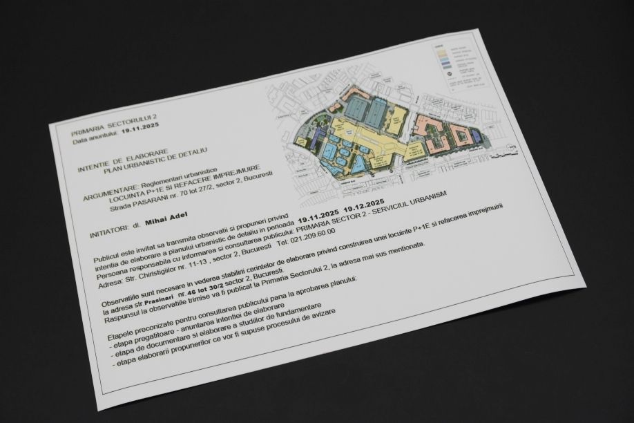 Panourile de anunț urbanism de detaliu imprimate la Stancu Print reprezintă soluția profesională completă pentru afișarea documentațiilor PUD în conformitate cu legislația românească în vigoare. Realizate din material vinyl premium, 100% rezistent la apă și intemperii, aceste panouri sunt special concepute pentru utilizare în exterior, asigurând vizibilitatea și durabilitatea informațiilor afișate în orice condiții meteorologice din București.