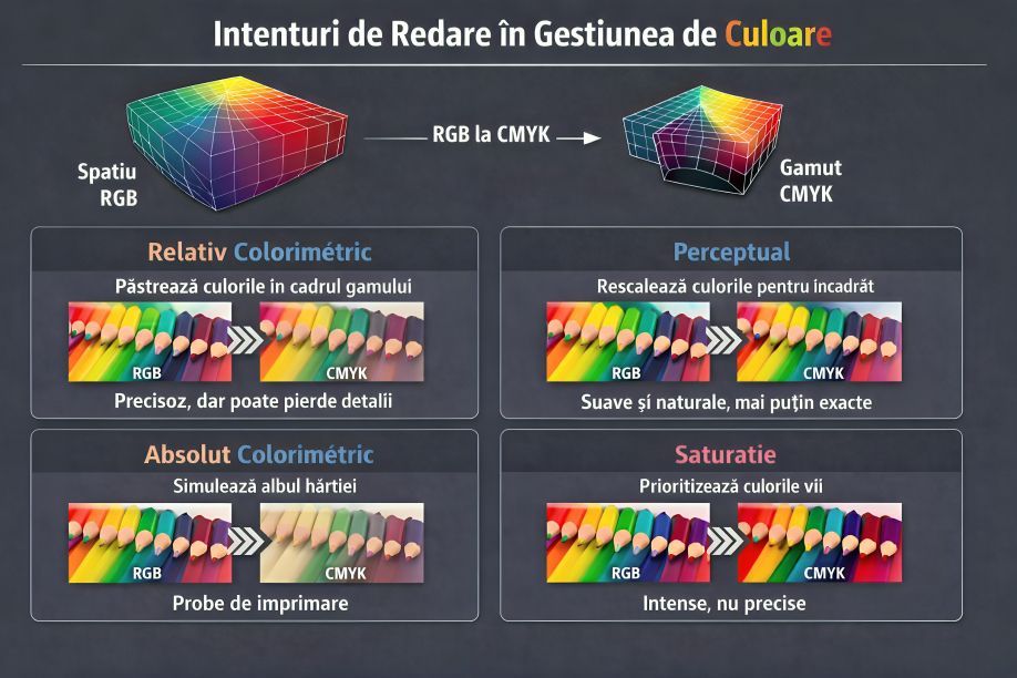 Diagramă comparativă între spațiile de culoare Adobe RGB și CMYK