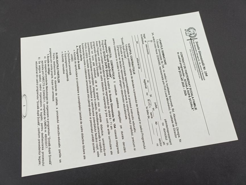 Serviciul nostru de copiere este special conceput pentru documente oficiale, cum ar fi Copiere Xerox Contract Parteneriat Școală Familie SDS. Utilizăm echipamente Xerox de ultimă generație, garantând o rezoluție de imprimare de 1200 x 1200 dpi pentru text clar și imagini precise. Capacitatea de procesare rapidă asigură un volum mare de copii A4 într-un timp scurt, cu o viteză de până la 60 de pagini pe minut. Suportăm diverse tipuri de hârtie, de la 85 g/mp ideal pentru contracte și anexe. Tehnologia avansată de scanare și copiere digitală minimizează erorile și asigură fidelitatea documentelor originale.