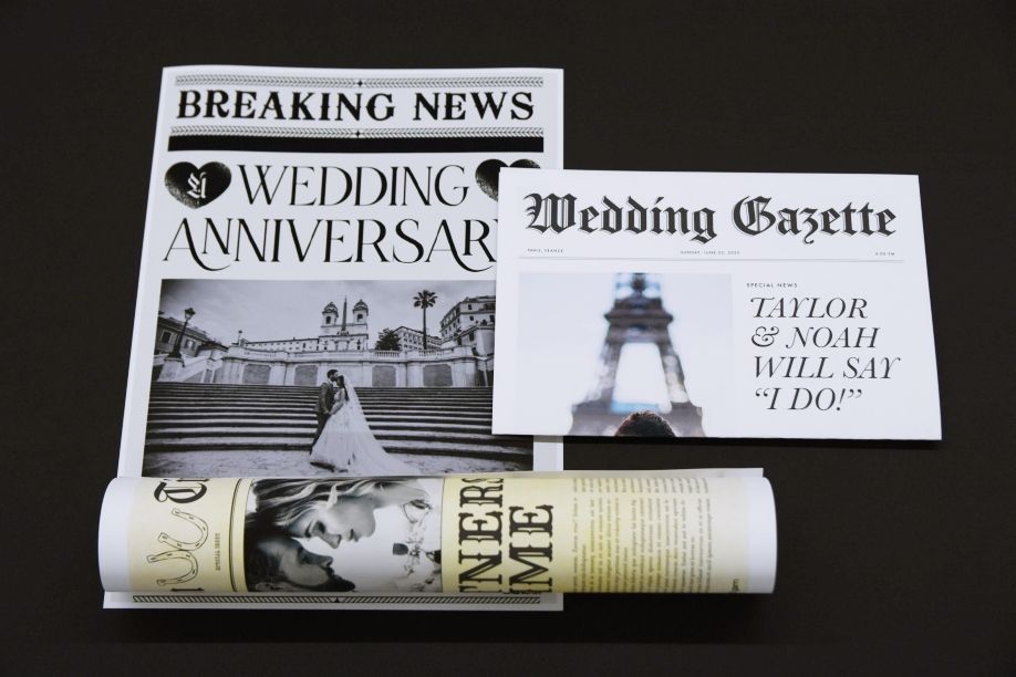 Ziarul de nuntă A3 pliat în A4 este cel mai practic suvenir tipărit. Hârtia mată 125 g/m² asigură lizibilitate superioară față de hârtia lucioasă. Printul digital garantează fidelitate cromatică fără cantitate minimă obligatorie.