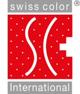 Das Swiss Color International Logo ist rot und weiß