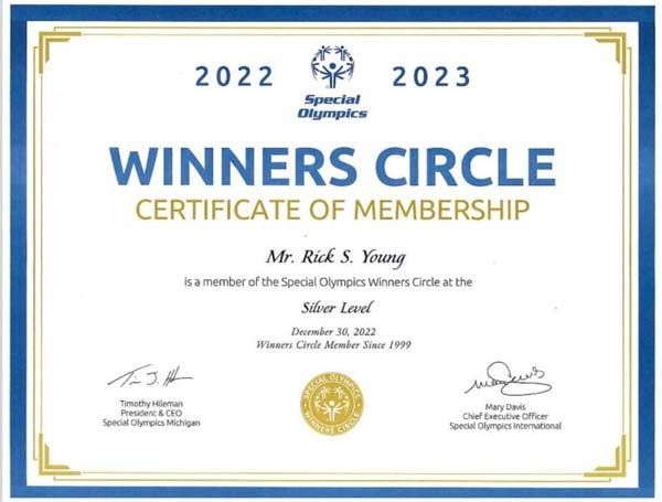 winners circle certificate of membership