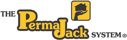 The PermaJack System logo featuring yellow text and a graphic icon of a hand holding a house inside a rounded square.