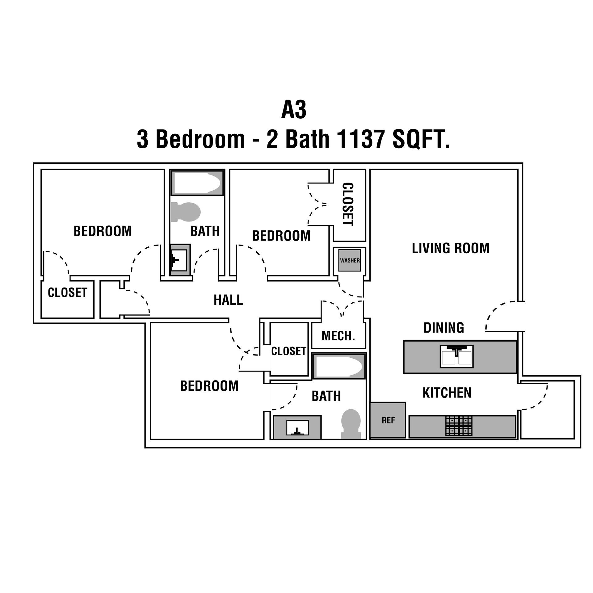 3 Bed | 2 Bath | 1137 SQFT.
