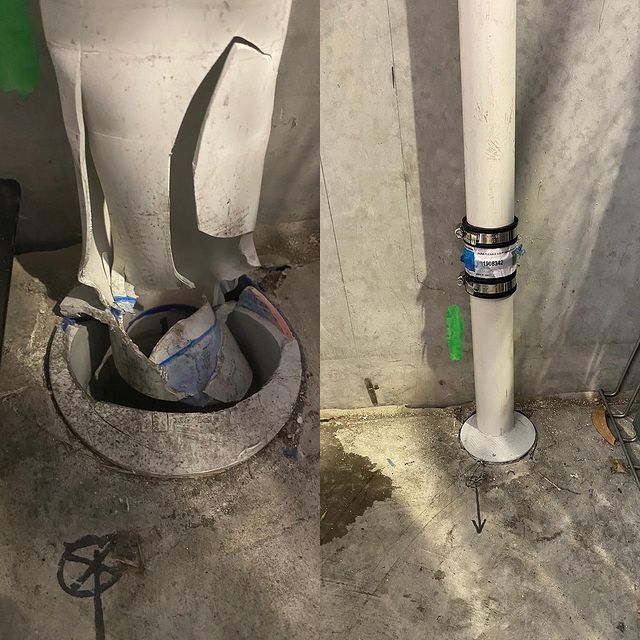 Broken Pipe Before & After Repair