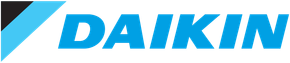 Daikin logo in blue with a light blue triangular design on white background