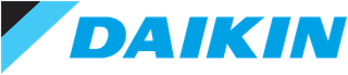 Daikin logo in blue with a light blue triangular design on white background