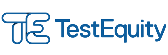 TestEquity logo in blue with stylized TE icon on white background