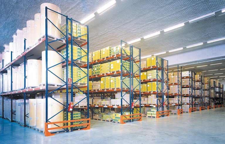 Used Pallet Racks Dallas — Yellow Boxes in the Pallet Rack in Grand Prairie, TX