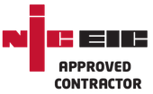 The logo for nc eic approved contractor is red and black.