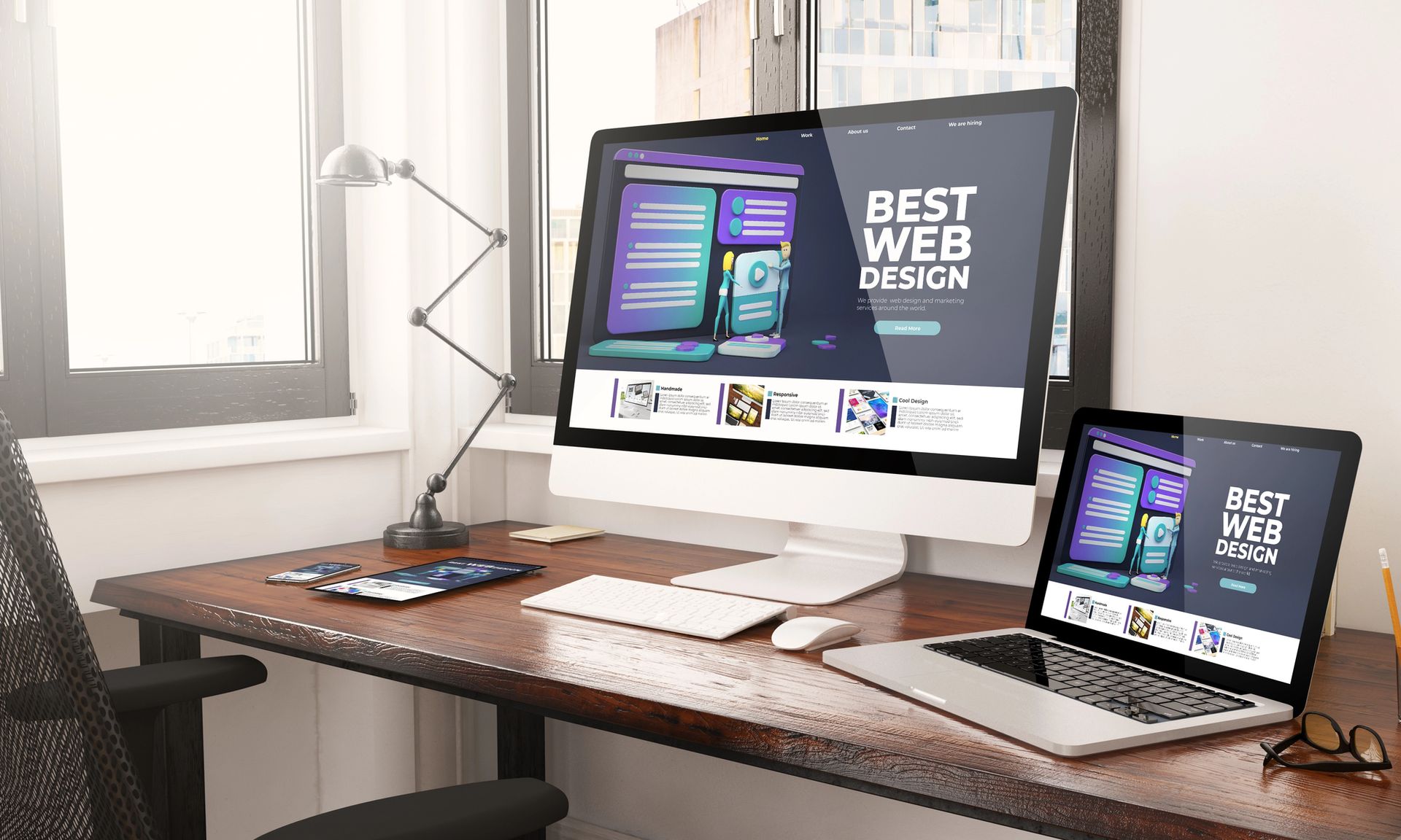 Website design on desktop and tablet.