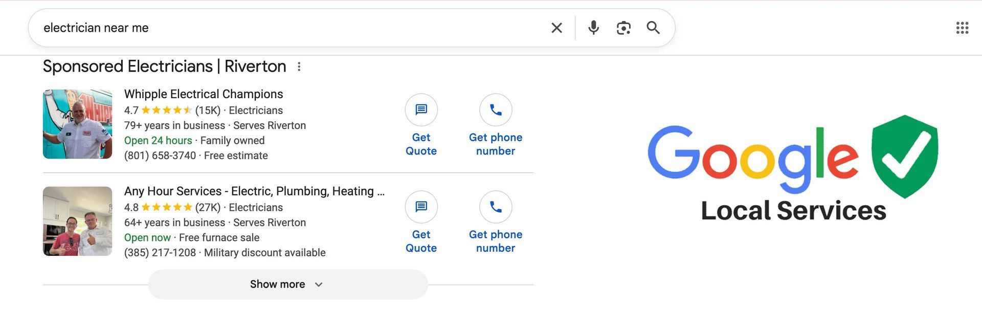 Google Local Services listing for 