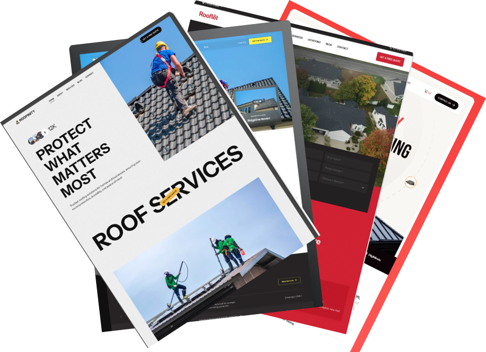 Laptop, phone, and tablet displaying websites with logos and content.