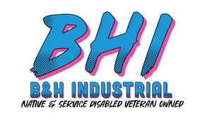 A blue and pink logo for B & H Industrial