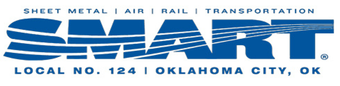 A blue and white logo for smart sheet metal air rail transportation