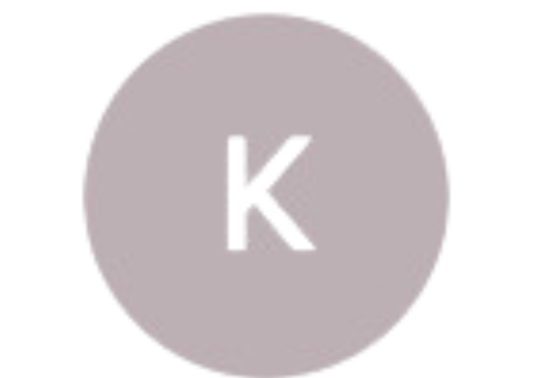 The letter k is in a circle on a white background.