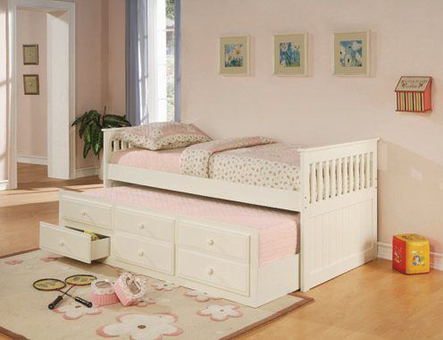 Twin Captains Bed Storage Trundle White — Medford, OR — Beds For Less