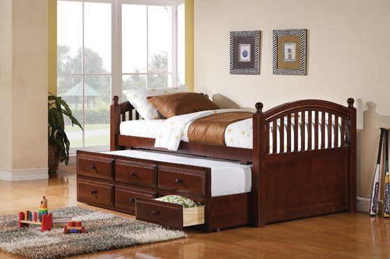 Twin Captains Bed Trundle Drawers Chestnut — Medford, OR — Beds For Less