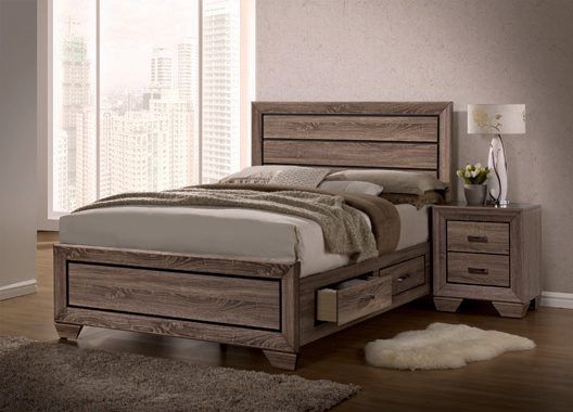 King Storage Bed Washed Taupe — Medford, OR — Beds For Less