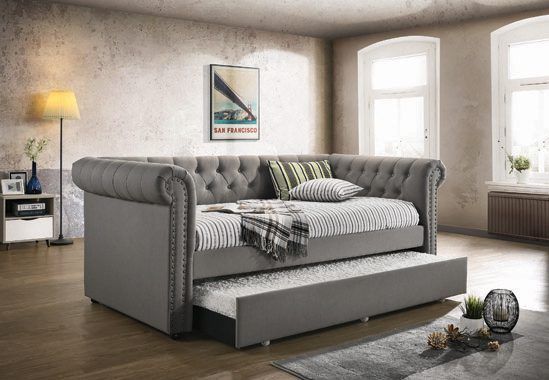 Upholstered Daybed Trundle Grey — Medford, OR — Beds For Less