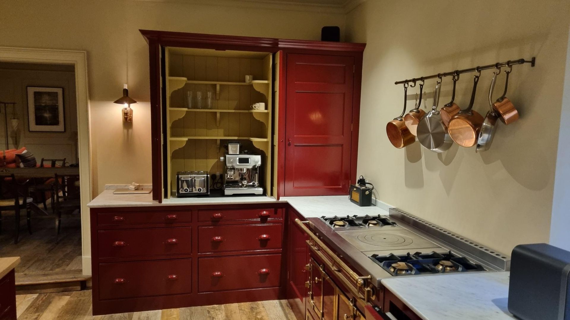 hand painted kitchen
black granite
larder cabinet
bespoke kitchen
